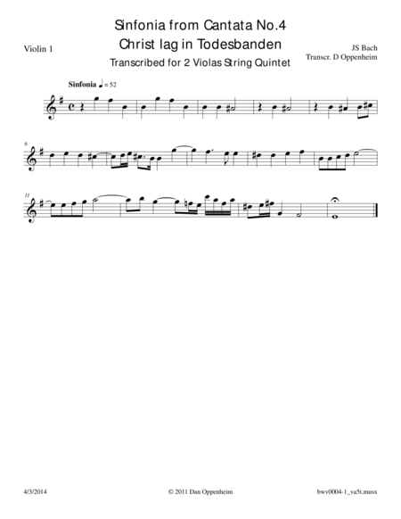 Bach Sinfonia From Cantata No 4 Transcribed For String Quintet Page 2