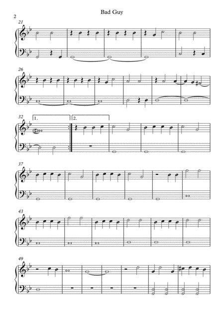 Bad Guy Easy Piano With Note Names In Easy To Read Format Page 2