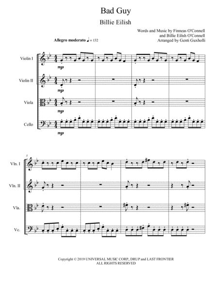 Bad Guy String Quartet Page 2