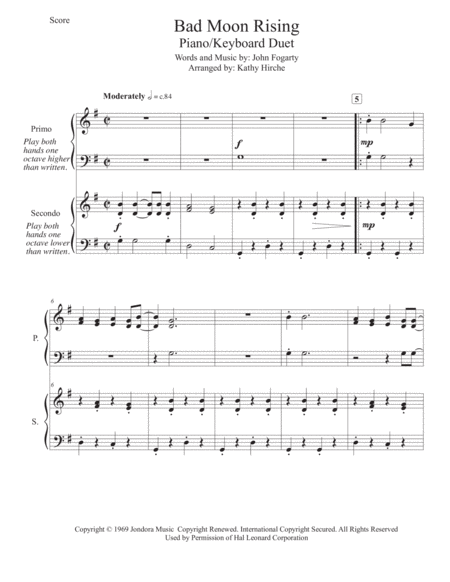 Bad Moon Rising Piano Keyboard Duet Page 2