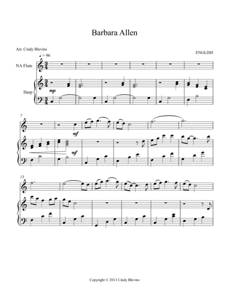 Barbara Allen Arranged For Harp And Native American Flute From My Book Harp And Native American Flute 14 Folk Songs Page 2