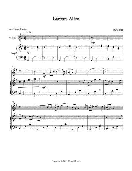 Barbara Allen Arranged For Harp And Violin Page 2