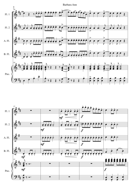 Barbara Ann For Flute Quartet And Piano Page 2