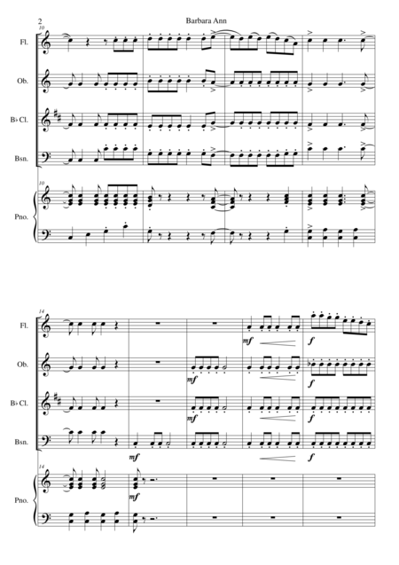 Barbara Ann For Wind Quartet And Piano Page 2