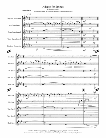 Barber Adagio For Strings For Saxophone Quintet Sattb Page 2