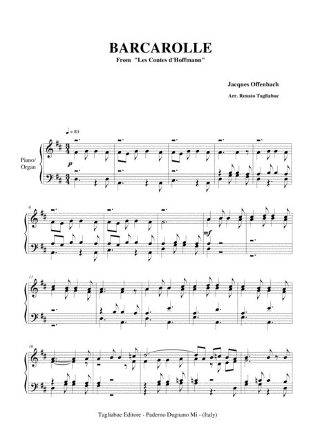 Barcarolle From Les Contes D Hoffmann Arr For Piano Organ Page 2