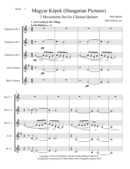 Bartok Hungarian Pictures Set For Clarinet Quintet Or Choir Page 2