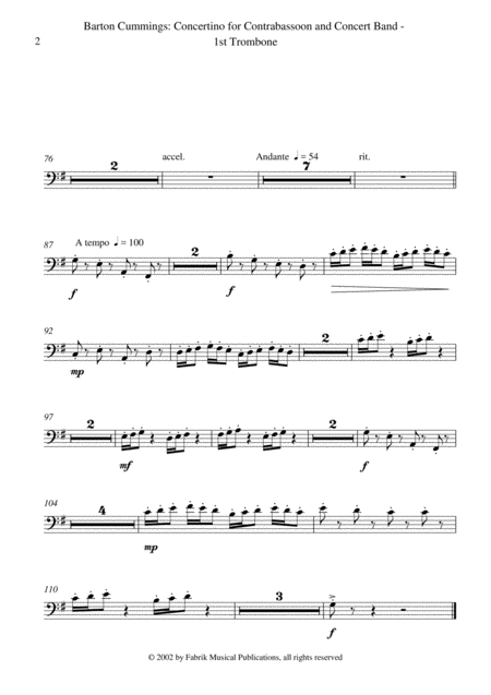 Barton Cummings Concertino For Contrabassoon And Concert Band 1st Trombone Part Page 2