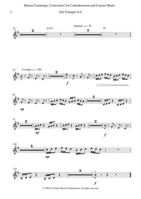 Barton Cummings Concertino For Contrabassoon And Concert Band 2nd C Trumpet Part Page 2