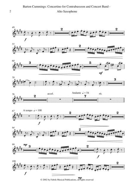 Barton Cummings Concertino For Contrabassoon And Concert Band Alto Saxophone Part Page 2