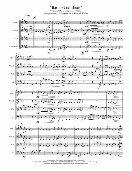 Basin Street Blues For String Quartet Page 2