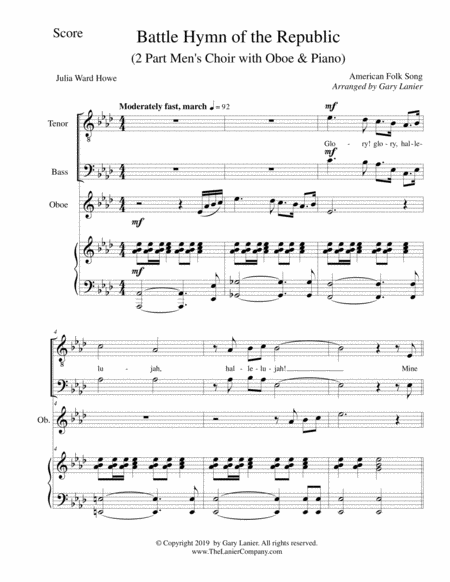 Battle Hymn Of The Republic For 2 Part Mens Choir With Oboe And Piano Page 2