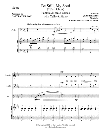 Be Still My Soul 2 Part Choir For Female Male Voices With Cello Piano Page 2