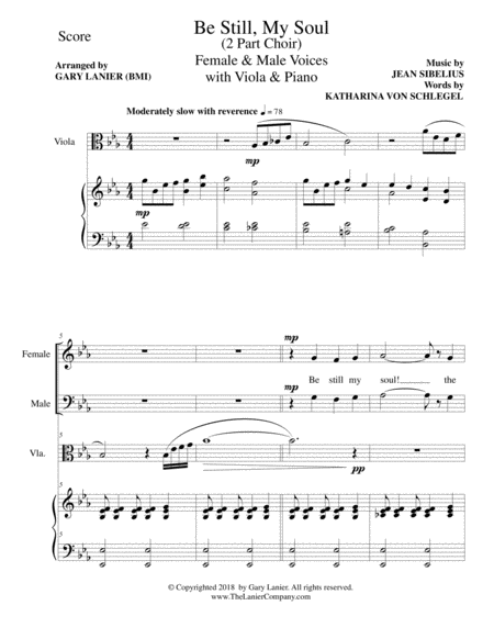 Be Still My Soul 2 Part Choir For Female Male Voices With Viola Piano Page 2