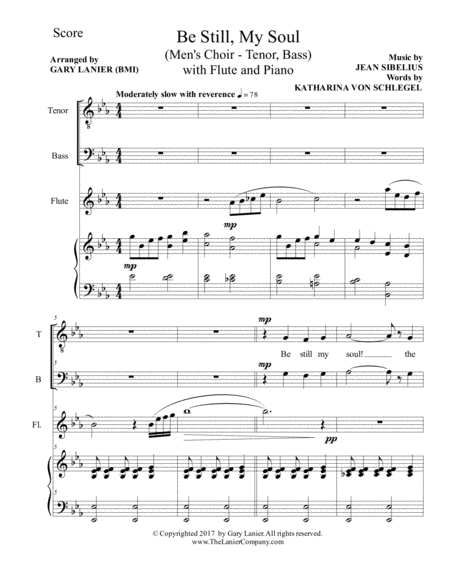 Be Still My Soul Mens Choir Tenor Voice Bass Voice With Flute And Piano Page 2