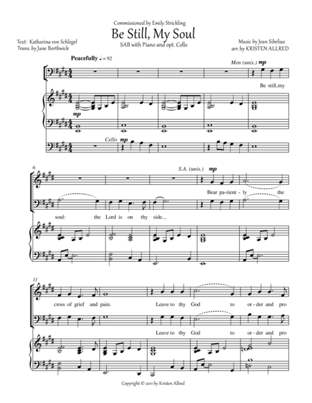 Be Still My Soul Sab Choir With Piano And Opt Cello Page 2