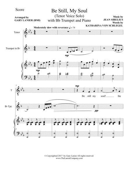 Be Still My Soul Tenor Voice Solo With Bb Trumpet And Piano Parts Included Page 2