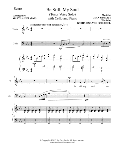 Be Still My Soul Tenor Voice Solo With Cello And Piano Parts Included Page 2