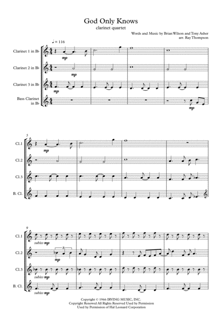 Beach Boys God Only Knows Clarinet Quartet Page 2