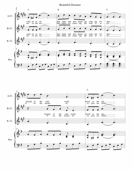 Beautiful Dreamer Key Of G Clarinet Alto Bb And Bass Clarinet Trio Page 2