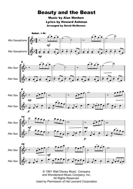 Beauty And The Beast Duet For Two Alto Saxophones Page 2