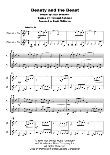 Beauty And The Beast Duet For Two Clarinets Page 2