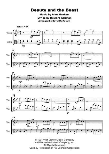 Beauty And The Beast Duet For Violin And Viola Page 2