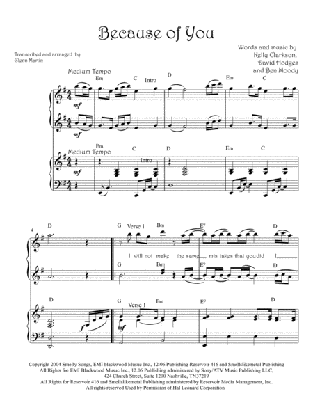 Because Of You Kelly Clarkson Piano Duo 4 Hands Page 2