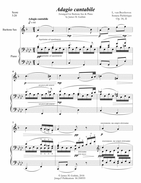 Beethoven Adagio From Sonata Pathetique For Baritone Sax Piano Page 2