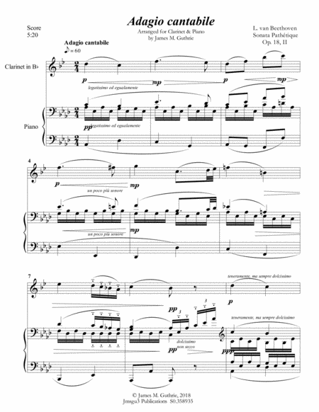 Beethoven Adagio From Sonata Pathetique For Clarinet Piano Page 2