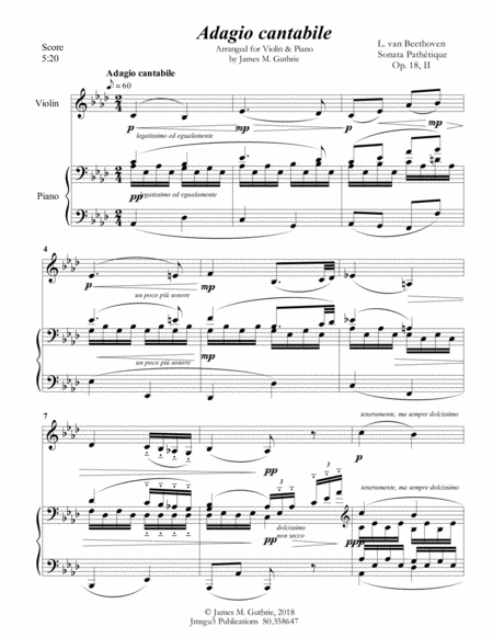 Beethoven Adagio From Sonata Pathetique For Violin Piano Page 2