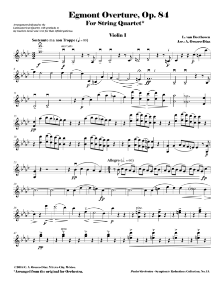 Beethoven Egmont Overture Op 84 String Quartet Arrangement Parts Page 2