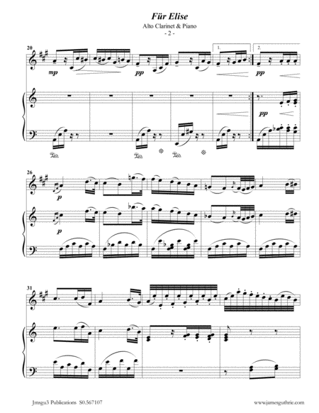Beethoven Fr Elise For Alto Clarinet Piano Page 2