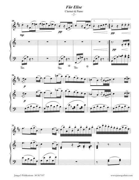 Beethoven Fr Elise For Clarinet Piano Page 2