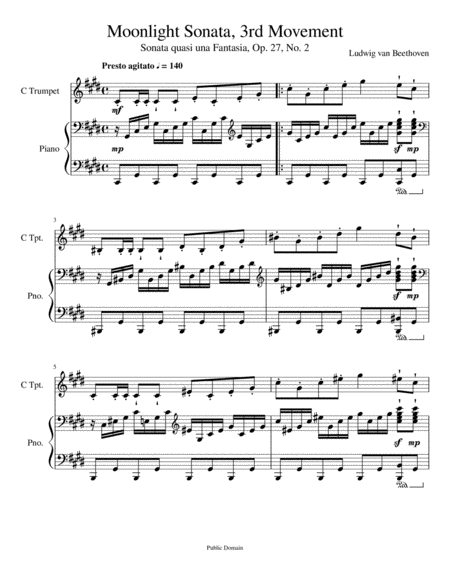 Beethoven Moonlight Sonata 3rd Movement A Duet For Trumpet And Piano Page 2