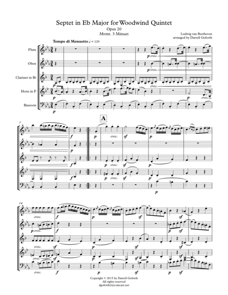 Beethoven Septet In E Flat Major Arranged For Woodwind Quintet Mvmt 3 Menuet Page 2