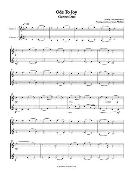 Beethovens Ode To Joy Clarinet Duet Three Tonalities Included Page 2