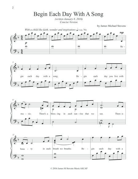 Begin Each Day With A Song Piano Solo With Lyrics Concise Version Page 2