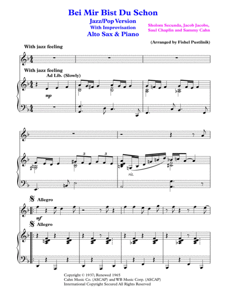 Bei Mir Bist Du Schon Means That You Re Grand For Alto Sax And Piano Jazz Pop Version Video Page 2