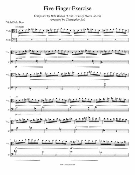 Bela Bartok Five Finger Exercise From 10 Easy Pieces Viola Cello Duet Page 2