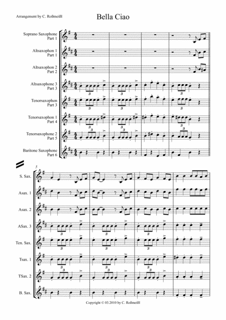 Bella Ciao For Saxophonensemble Quintett Page 2