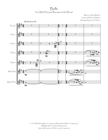 Belle From Walt Disneys Beauty And The Beast For Flute Choir Page 2