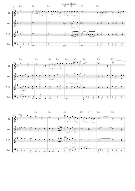 Besame Mucho For Wind Quartet And Optional Guitar Chords Page 2