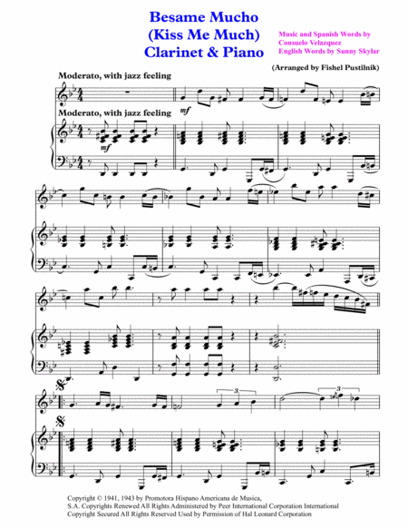 Besame Mucho Kiss Me Much For Clarinet And Piano With Improvisation Page 2