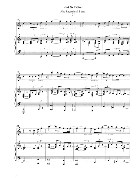 Billy Joel And So It Goes For Alto Recorder Piano Page 2