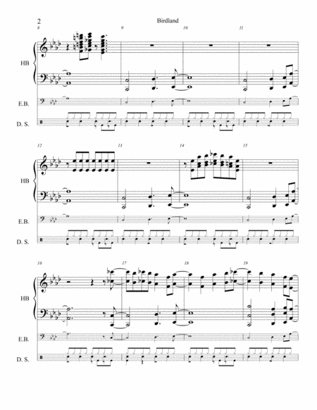 Birdland For 5 Octaves Of Handbells With Optional Bass And Drums Page 2