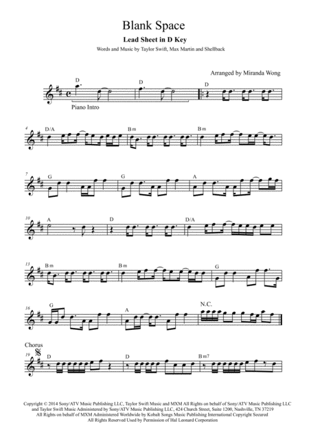 Blank Space Alto Tenor Or Soprano Saxophone Solo Concert Key Page 2