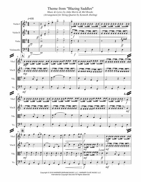 Blazing Saddles Movie Theme For String Quartet Page 2