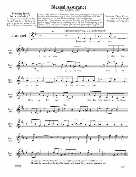 Blessed Assurance Arrangements Level 3 5 For Trumpet Written Accomp Hymn Page 2