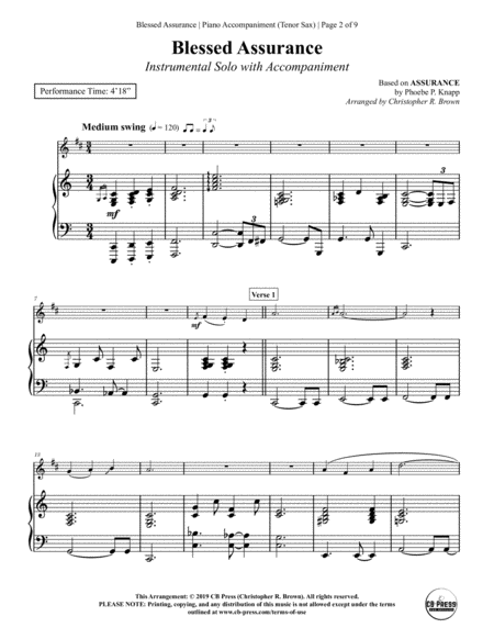 Blessed Assurance Tenor Saxophone Solo With Piano Accompaniment Page 2